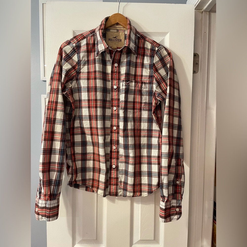 Mens Small Hollister Co casual button down long sleeve shirt beach surf